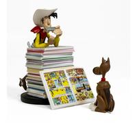 LUCKY LUKE - Lucky Luke & Rantanplan pile de BD - Figurine Collector 25cm