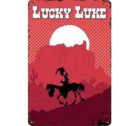 Lucky Luke Plaque décorative en tôle humoristique pour fans de la série Wild West - Western, Cowboy, Wild West - 14 x 20 cm