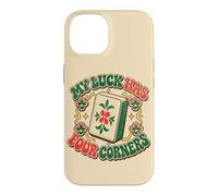 Lucky Mahjong Tile Game Retro Quatre Coins Coque pour iPhone 14