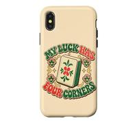 Lucky Mahjong Tile Game Retro Quatre Coins Coque pour iPhone X/XS