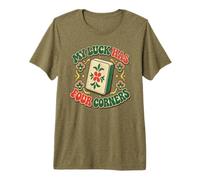 Lucky Mahjong Tile Game Retro Quatre Coins T-Shirt Haut de Gamme