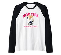 Lucky New York City NYC Teddy Bear SK8 Skateboarding Graphic Manche Raglan