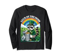 Lucky of The Irish Raccoon St. Patrick's Day Trash Panda Manche Longue
