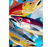 Lucky Puzzles - Catch of Colour - Puzzle de 1000 pièces pour adultes | Puzzle d'art audacieux en linogravure sardine | Casse-tête unique sur le thème du poisson pour les amateurs de puzzle