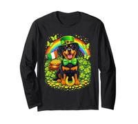 Lucky Rottweiler St Patrick’s Day Rainbow Shamrock Dog Lover Manche Longue
