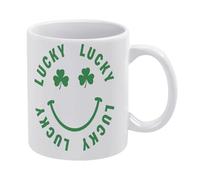 Lucky Shamrock Tasse à café en céramique blanche de 325 ml, tasse à thé imprimée double face avec poignée ergonomique en C, fond épais en porcelaine pour la maison, le bureau, la cuisine, cadeau