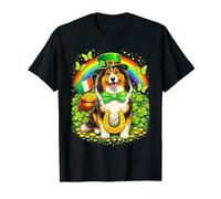Lucky Shetland Sheepdog St Patrick’s Day Rainbow Shamrock T-Shirt
