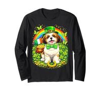 Lucky Shih Tzu St Patrick’s Day Rainbow Shamrock Dog Lover Manche Longue