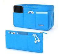 Lucky Sign - Organiseur de poche pour sacs à main - Poches intérieures pour sacs à main avec chaîne porte-clés multifonction en feutre - 26 x 11 x 16 cm - Bleu