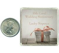 Lucky Sixpence Coin for a Coral 35th Wedding Anniversary & Traditional Thoughtful Keepsake Gift idea. Parents, Mum, Dad, Son, Daughter, Grandparents by Oaktree Gifts