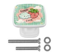 Lucky Strawberry Cloud Lot de 4 boutons de tiroir carrés décoratifs pour armoires de cuisine, commodes, armoires et portes (blanc)