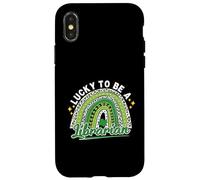 Lucky to Be A Librarian St Patrick Day Leopard Rainbow Coque pour iPhone X/XS