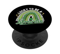 Lucky to Be A Librarian St Patrick Day Leopard Rainbow PopSockets PopGrip Adhésif