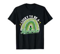 Lucky to Be A Librarian St Patrick Day Leopard Rainbow T-Shirt