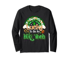 Lucky to Be MRI Tech Trèfle Arc-en-Ciel St Patrick Day Manche Longue