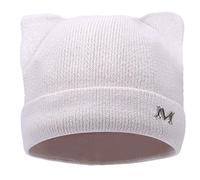 LUCKYBUNNY Bonnet avec Oreilles de Chat pour Femmes et Filles, Bonnet tricoté Automne Hiver Bonnet Hip-hop Bonnet de Ski au Crochet, Blanc, Taille Unique