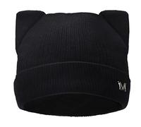 LUCKYBUNNY Bonnet avec Oreilles de Chat pour Femmes et Filles, Bonnet tricoté Automne Hiver Bonnet Hip-hop Bonnet de Ski au Crochet, Noir, Taille Unique