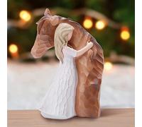 LUCKYBUNNY Truly a Friend Statue d'ange gardien sculptée peinte à la main pour fille embrassant des chevaux, cadeaux d'amoureux de chevaux, cadeaux de cowgirls, cadeaux de souvenir de perte de cheval,