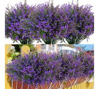 LuckyCao Lot de 16 paquets de fleurs artificielles de lavande pour l'extérieur - Plantes artificielles UV - Résistantes aux intempéries - Pour l'intérieur et l'extérieur - Balcon - Jardin