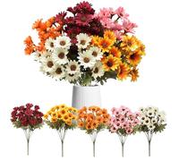 LuckyCao Lot de 5 bouquets de marguerites artificielles d'extérieur résistantes aux UV en soie synthétique - 5 couleurs qui ne se décolorent pas - Bouquet de fleurs artificielles réalistes pour pot de