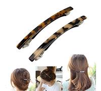 Luckycivia Lot de 2 barrettes à cheveux longues et fines faites à la main en celluloïd onyx - Pince à cheveux automatique élégante - Pour femme et fille - 10,2 cm