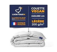 Luckyduck Couette LÉGÈRE 240x260 - Très Grand Format - Garnissage 200g/m² - Percale Coton Blanche - Confort Été - sans Traitement Chimique - Lavable en Machine