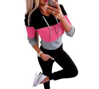 LuckyGGT Ensemble décontracté printemps hauts pantalons couleur bloc à capuche motif imprimé manches longues amples