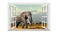 LuckyGGT Personnalité créative 3D Imitation en trois dimensions fenêtre prairie éléphant salon chambre fond mur autocollant autocollant mural auto-adhésif 90 * 60cm