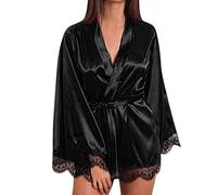 LuckyGirls Femmes Satin Chemise de Nuit en Soie Dentelle Lingerie Sexy Robe Chemise de Nuit de Nuit(Noir,Medium)