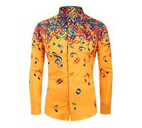 LuckyGirls Nouveauté Hommes Casual Motif Note De Musique Motif Imprimée Casual Manches Longues Chemise Top Blouse boutonnées Hawaïenne Noir Bleu Blanc Jaune