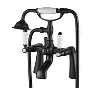 Luckyhome Mitigeur de baignoire traditionnel victorien avec pommeau de douche en laiton massif finition chromée Noir