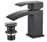 Luckyhome Mitigeur Robinet de lavabo monobloc avec bonde de vidange pour salle de bain Noir