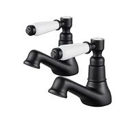 Luckyhome Paire de robinets de lavabo traditionnels, double robinet de salle de bain chaud et froid de 1,27 cm avec 2 poignées en céramique, noir