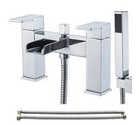 Luckyhome Robinet de baignoire avec cascade - Robinet de baignoire double levier en laiton massif chromé avec pommeau de douche