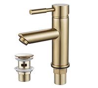 Luckyhome Robinet de lavabo doré avec bonde de vidage, robinet mitigeur d'évier à levier unique en laiton pour eau froide et chaude