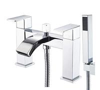 Luckyhome Robinets de baignoire avec douche, cascade de salle de bain, robinet mitigeur de baignoire en laiton chromé à double levier avec pommeau de douche à main