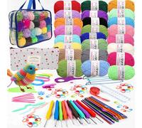 LuckyLee Kit Crochet Débutant Complet Adulte,122 Pièces de Crochet avec Sac et Fil, kit de Crochets de 2 à 6,5 mm, kit de Crochet de avec Fournitures de Tricot et Fil, Pour débutants (Bleu)