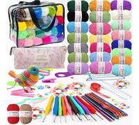 LuckyLee Kit Crochet Débutant Complet Adulte,122 Pièces de Crochet avec Sac et Fil, kit de Crochets de 2 à 6,5 mm, kit de Crochet de avec Fournitures de Tricot et Fil, Pour débutants (Noir)