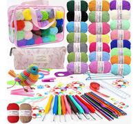 LuckyLee Kit Crochet Débutant Complet Adulte,122 Pièces de Crochet avec Sac et Fil, kit de Crochets de 2 à 6,5 mm, kit de Crochet de avec Fournitures de Tricot et Fil, Pour débutants (Rose)