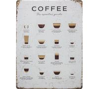 LuckyLinde 30 x 40 cm - Plaque en tôle XL - Plaque en tôle rétro - Coffee - The essential Guide - Café, expresso, cappuccino, caffe latte aperçu, affiche, explication, recette