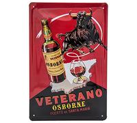 LUCKYLINDE Plaque en tôle rétro compatible avec les amateurs de brandy Veterano Osborne et les connaisseurs - Plaque décorative de bar - Tôle d'acier gaufrée pour les fans d'Espagne - 20 x 30 cm