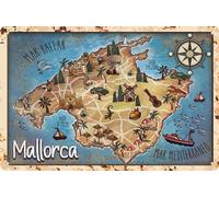 LUCKYLINDE Plaque murale en tôle résistante aux intempéries - Plaque de porte - Carte de Majorque - Décoration - 20 x 30 cm