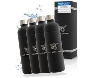 Luckymoose Infinity Lot de 4 Bouteilles en Inox machine a gazeifier l'eau 1,25L noir - Compatibles avec la série LM Infinity, Aarke Carbonator 3 et Brita SodaOne - Écologique & incassable