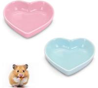 LuckyOpt Bol en céramique en forme de cœur pour hamster, cochon d'Inde, gerbille, hérisson, chinchilla, perroquet (rose + bleu, 2 pièces)