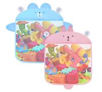 LuckyOpt Lot de 2 sacs de rangement pour jouets de salle de bain avec sac à ventouse, crochets, sac en maille filet idéal pour la salle de bain familiale (bleu + rose)