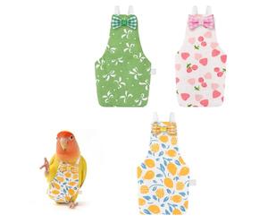 LuckyOpt Lot de 3 couches pour oiseau, légères, réutilisables, lavables, avec sangles élastiques, pour perroquet, paracéet, empêche les fuites de cacahuètes et le pecking de plumes (Bow+Citron+Cerise