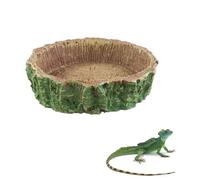 LuckyOpt Plat à nourriture en résine pour reptile, motif souche d'arbre en PVC vert, bol d'eau et de nourriture, bol d'eau pour reptiles grenouilles cornes, serpents, reptiles (L - 9,5 cm)