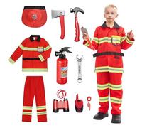 Luckyou Deguisement Pompier Enfant avec Pompier Jouet Costume Pompier pour Enfant Garçon Fille Halloween Carnaval L'éducation Cosplay Jeu de Rôle Jouets,130cm