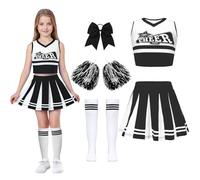 Luckyou Deguisement Pompon Girl Enfant Deguisement Cheerleader Ensemble de Cheerleading pour Filles Tenue Carnaval Enfant Uniforme de Pom-Pom Girl Pour Cosplay Mascarade Halloween FêTe-Black 160