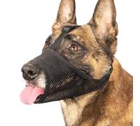 LUCKYPAW Muselière en maille souple pour éviter les morsures et la mastication - Sangle de tête réglable - Permet de haleter et de boire - Idéale pour une visite vétérinaire (noir, taille S)